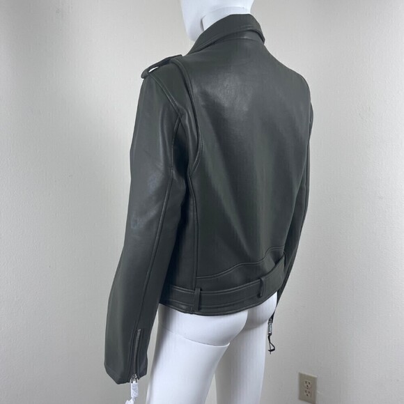 Rebecca Minkoff Women Size L Green Faux Leather Asymmetrical Moto NEW Jacket - Picture 4 of 16